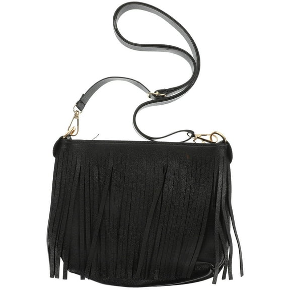 GOOHOCHY Women Shoulder Bag Tassel Bag Phone Change Purse for Hanging Out Traveling (Black)