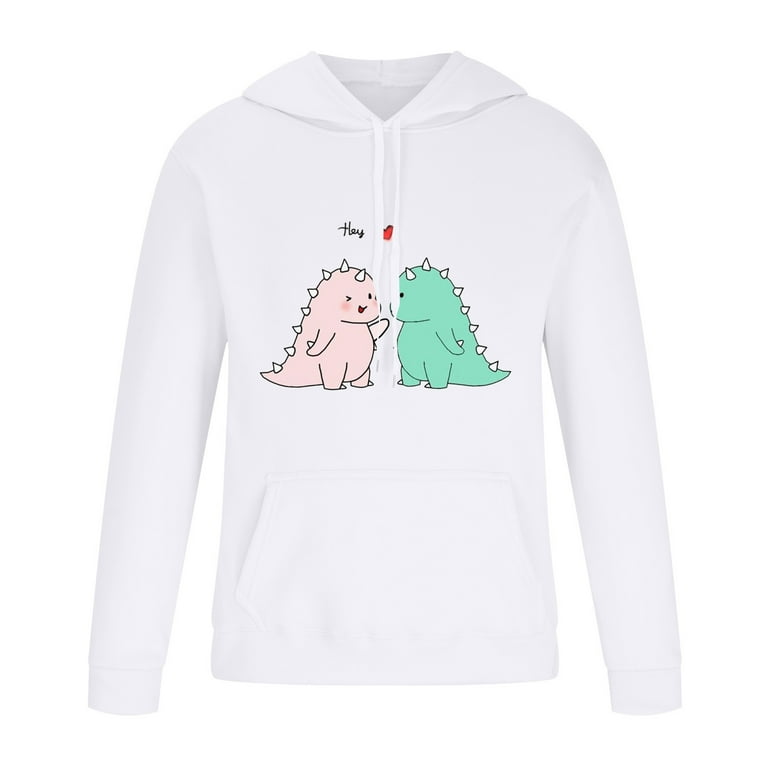 RQYYD Reduced Cute Dinosaur Graphic Hoodies and Sweatpants Set Men Women  Teen Girls Casual Sport Outfits Drawstring Jogger Tracksuits Top White XL