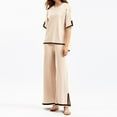 thumbnail image 2 of Ladies 2 Piece Pant Set Crew Neck Basic Top Long Pant Loose Fit Sleepwear Outfit, 2 of 8