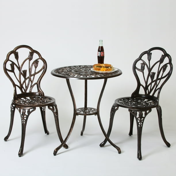 Matthews Outdoor Vintage Style Cast Aluminum Bistro Set with Tulips