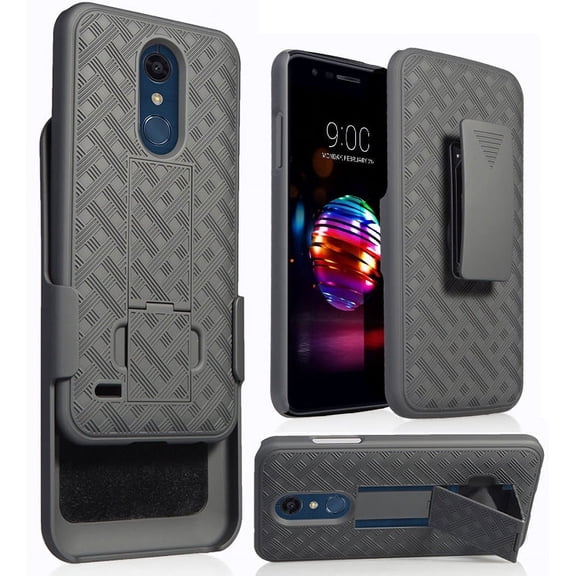 Nakedcellphone Black Kickstand Case Cover   Belt Hip Holster for LG K30, Premier Pro, K10 (2018), Phoenix Plus, Harmony 2 (X410, L413DL), Phoenix Plus, Harmony 2 (X410, L413DL)