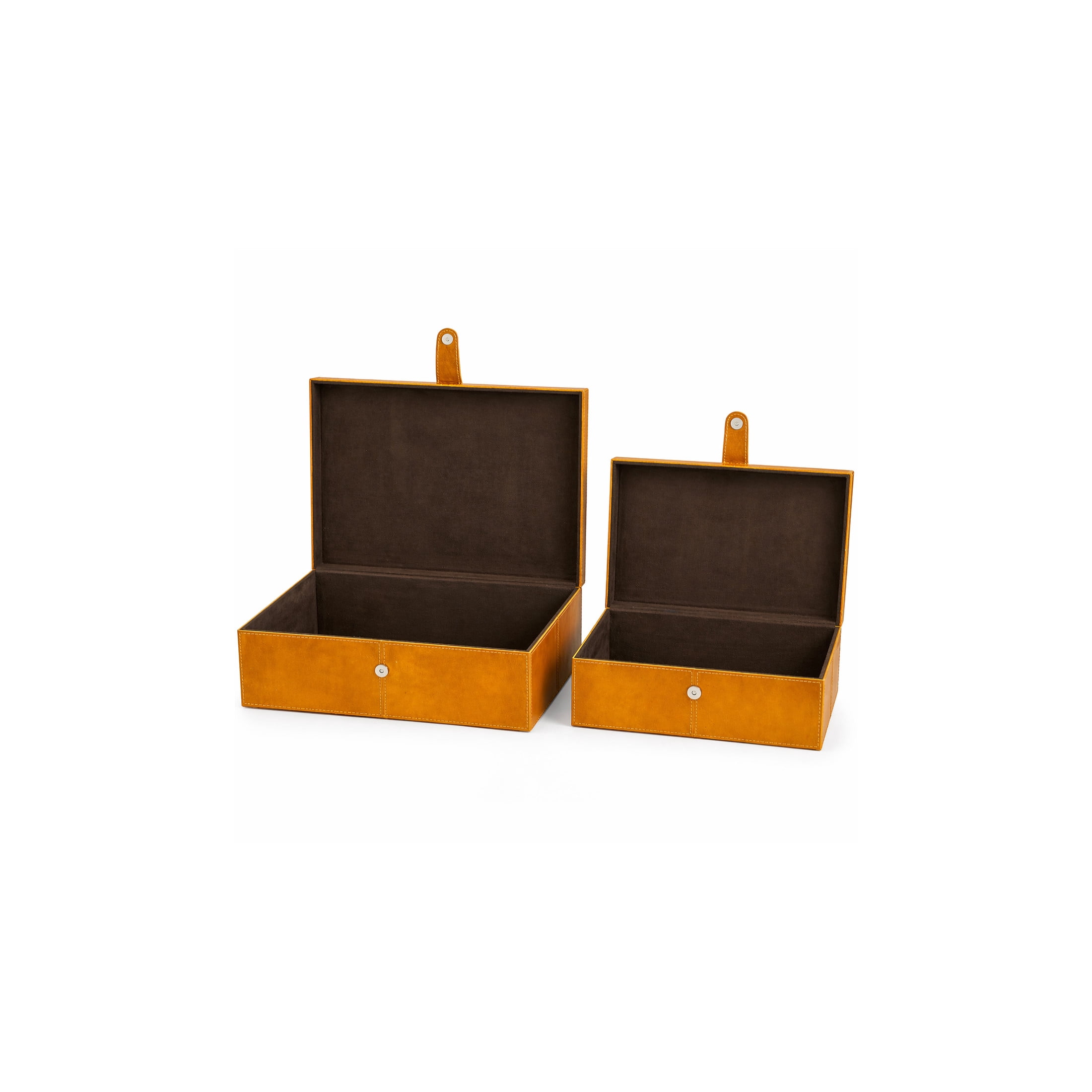 DecMode Handmade Storage Brown Leather Decorative Box with Snap Front Closure and Orange Cognac Hue, 2 Count