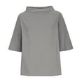 thumbnail image 4 of up to 60% off Gifts Usmixi Shirts for Women Plus Size Breathable Cotton Linen Vintage Pullover Tops Tees Summer Trendy Solid Elbow-Length Crewneck Ladies Blouses Gray XL, 4 of 6