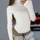 thumbnail image 3 of Gibobby Mono Ajustado de Verano Camiseta de cuello de manga larga de color sólido para mujer(Blanco， S), 3 of 4