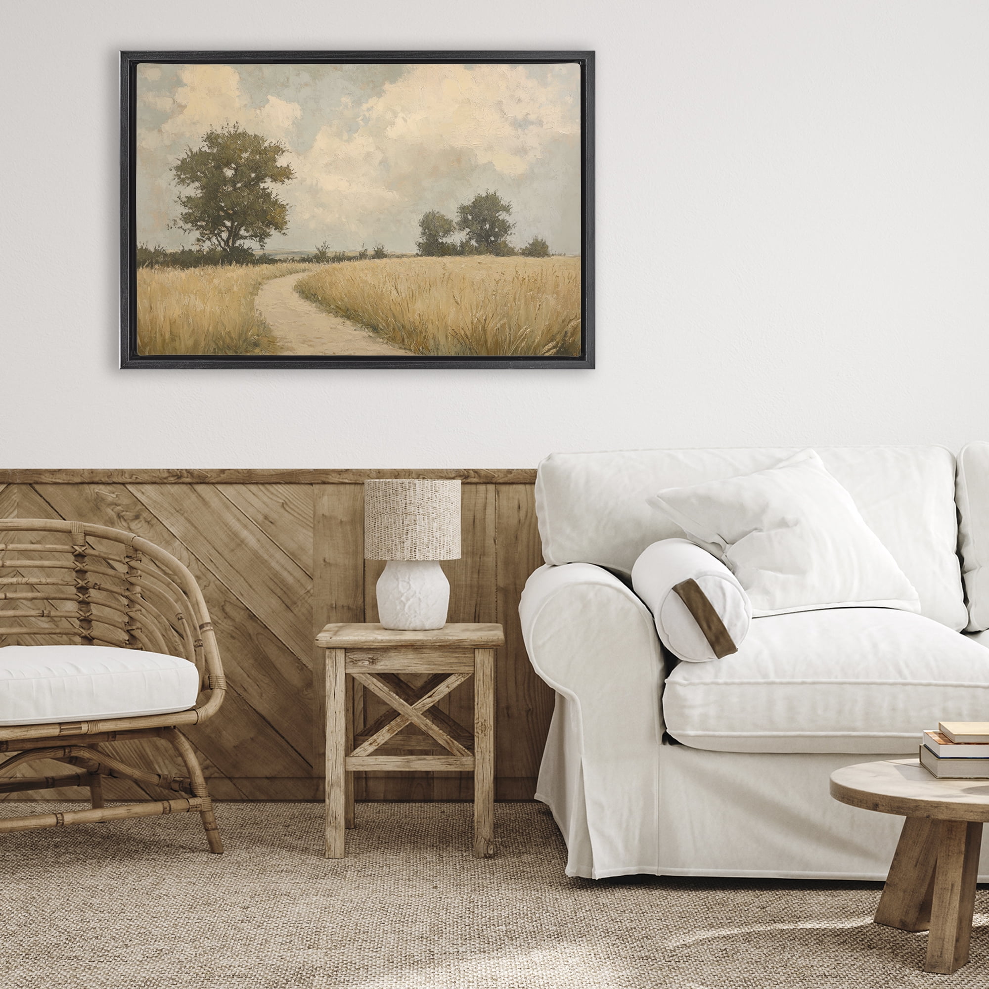 Stupell Industries Soft Field of Wheat Black Framed Floater Canvas Wall Art, design by Petal Prints Design