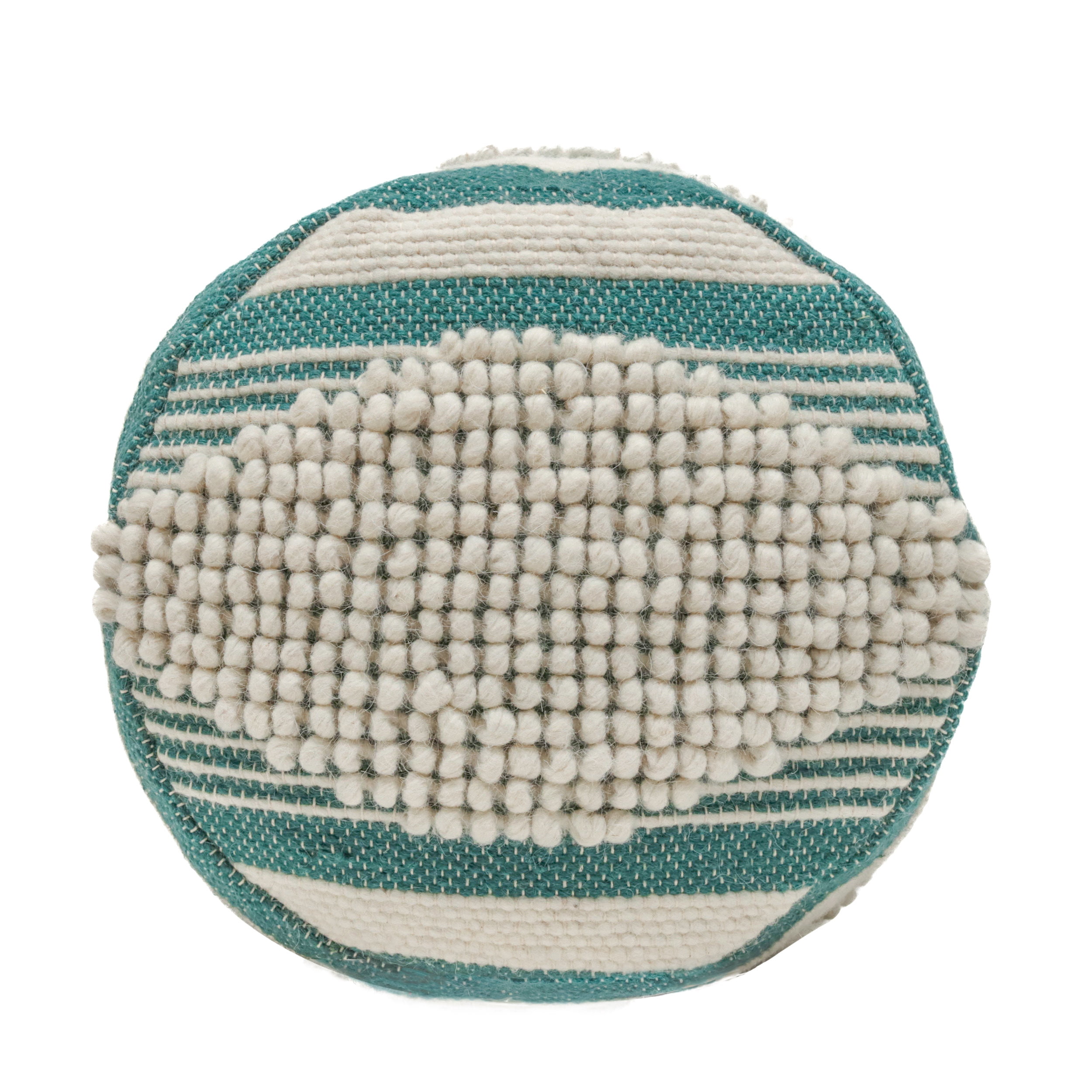 Mintazer Handcrafted Fabric Cylindrical Pouf Chair, Striped Round Pouf for Living Room Bedroom, Teal