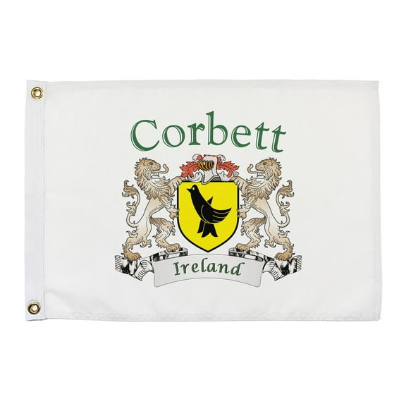 Corbett Irish Coat of Arms Small White Flag - 16"x10.5" inches