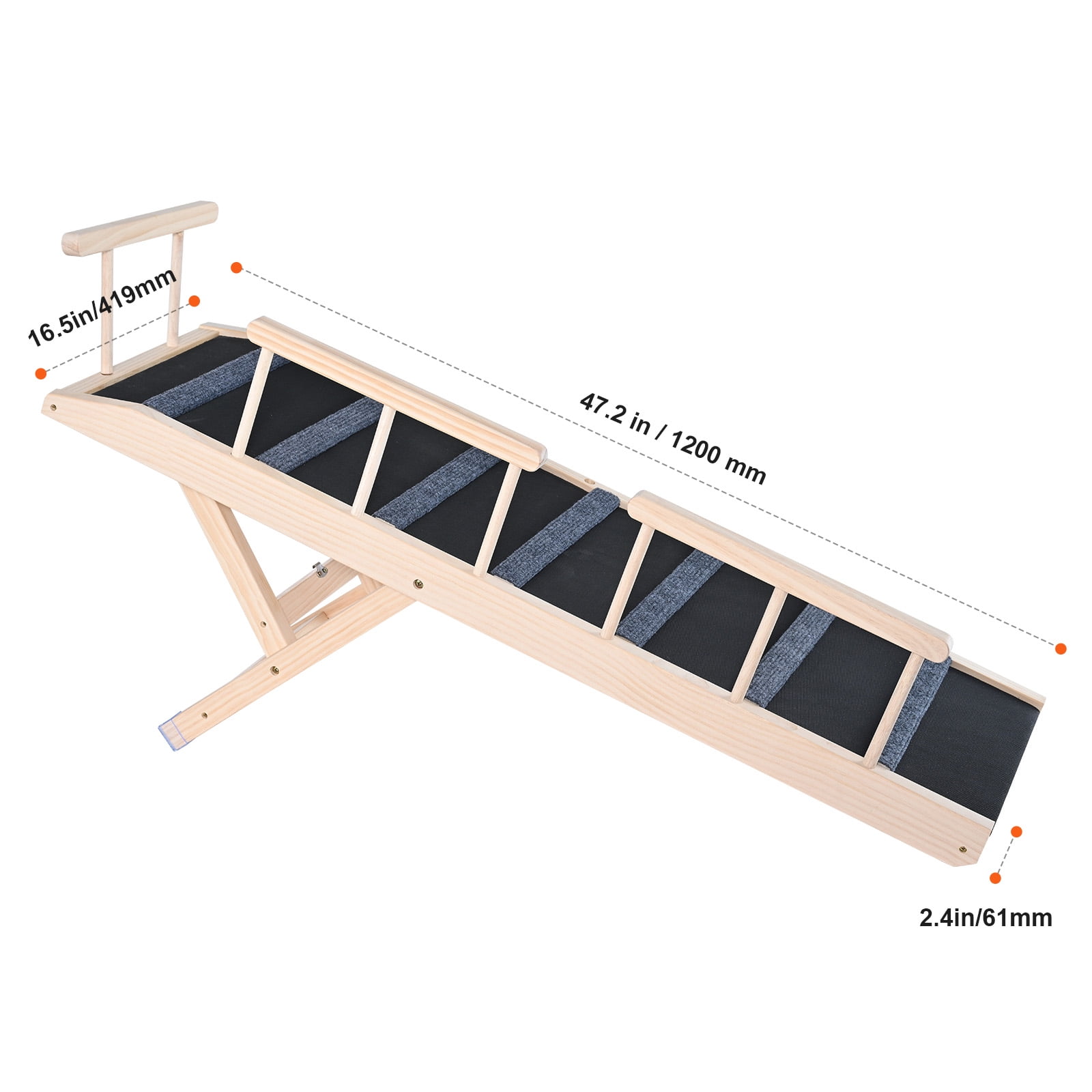 KFFKFF Pet Access Ramp, Foldable Ramp for Pets to Reach Beds, for Various Breeds & Ages, Durable Wood Construction, Extends 47.2", Height Adjusts 13.8"-27.6", Ideal for Furniture & Vehicles