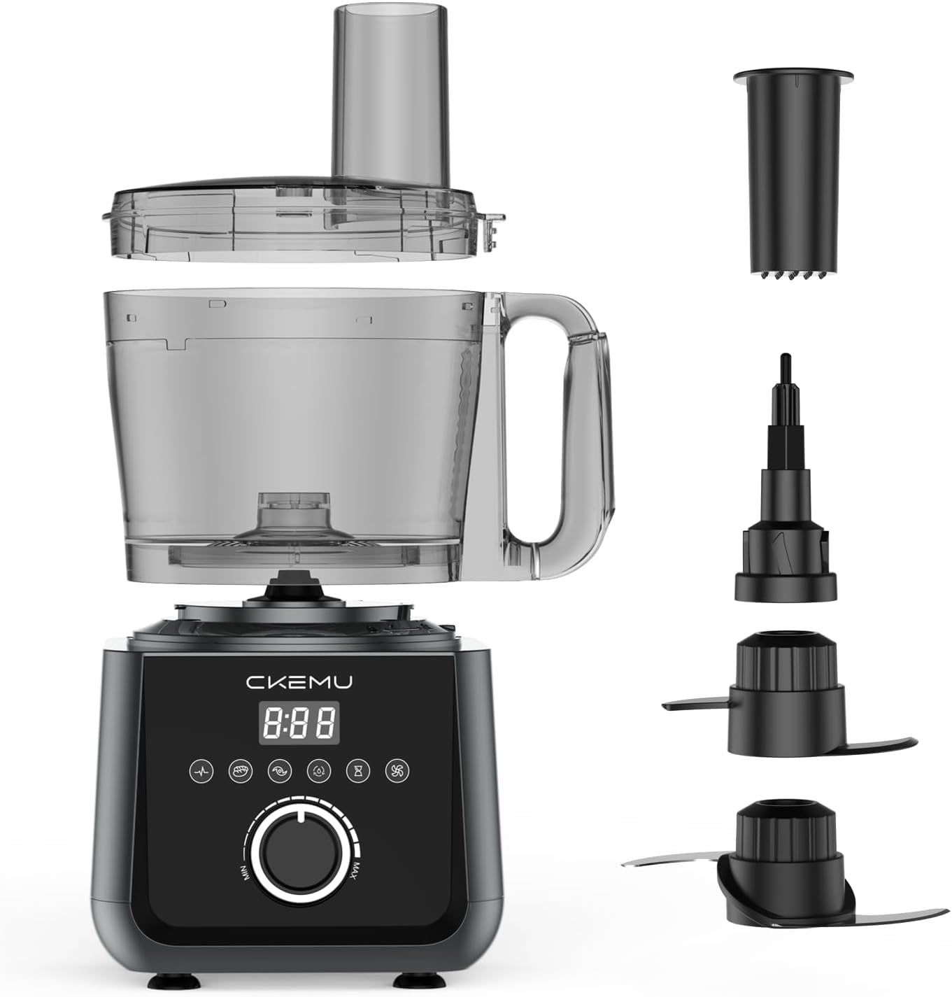 Food Processor and Vegetable Chopper with 12 Cup Bowl, 6 Functions for Chopping Slicing French Fries Purees & Dough, Silver Kitchen Appliance
