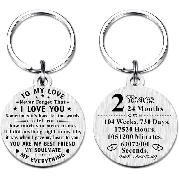 2 Year Anniversary Keychain Gifts, Steel Engraved 2nd Wedding Anniversary Keepsake, Happy Two Year Anniversary for Men Women Boyfriend Husband
