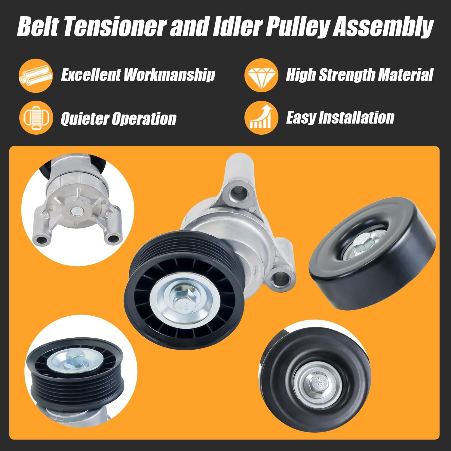 2Pcs Belt Tensioner and Idler Pulley Assembly 39083 36299 For Chevrolet Avalanche Silverado 2009-2019 For GMC Yukon 2009-2019 For Cadillac Escalade 2009-2014