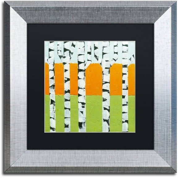 Trademark Fine Art "Seasonal Birches - Spring" Canvas Art by Michelle Calkins, Black Matte, Silver Frame