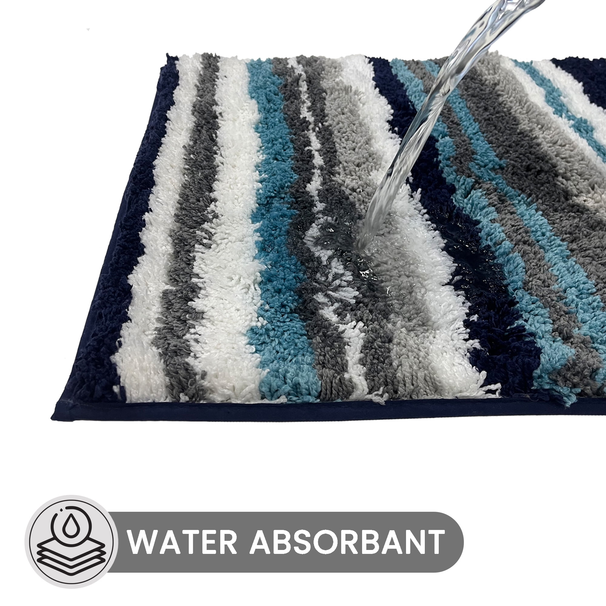 Better Trends 20" x 60" Bathroom Runner Mat, 100% Polyester Non-Slip Bath Rug, Water Absorbent, Machine Washable Griffie Collection - Blue