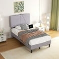 thumbnail image 2 of VECELO Twin Size Bed Frame with Charging Station, Upholstered Platform Bed Frame with Adjustable Headboard, Wooden Slats Support, No Box Spring Needed, Gray, 2 of 7