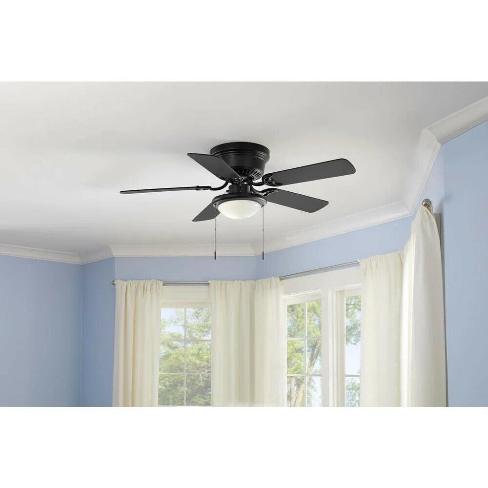 Hugger 44'' Matte Black Flush Mount Ceiling Fan with Light Kit LED Bulb Indoor 3 Speed Reversible