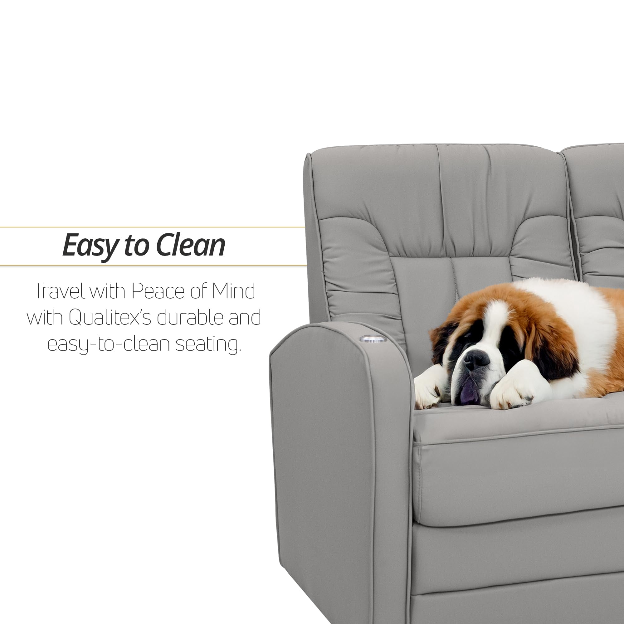 Qualitex De Leon RV Double Recliner Sofa, Ultimate Leather, Manual Recline, Ash