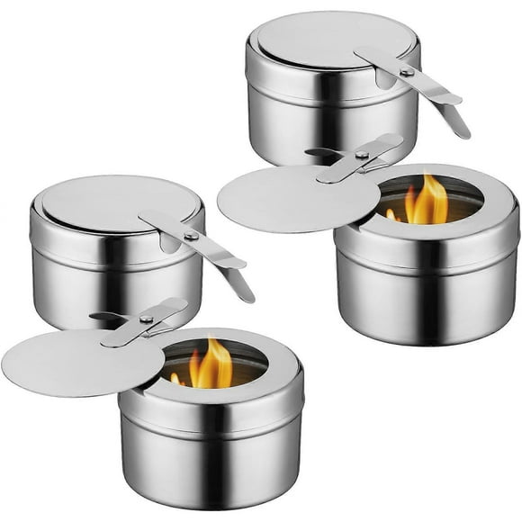 4 Pcs Stainless Steel Chafer Wick Fuel Holders Cans Heating Boxes with Cover Perfect for Buffets Catering Events