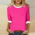 thumbnail image 2 of Charella 3/4 Sleeve Tops for Women Color Block Crew Neck Tunic T-Shirts Basic Tees Loose Fit Blouses (XL, Hot Pink), 2 of 5
