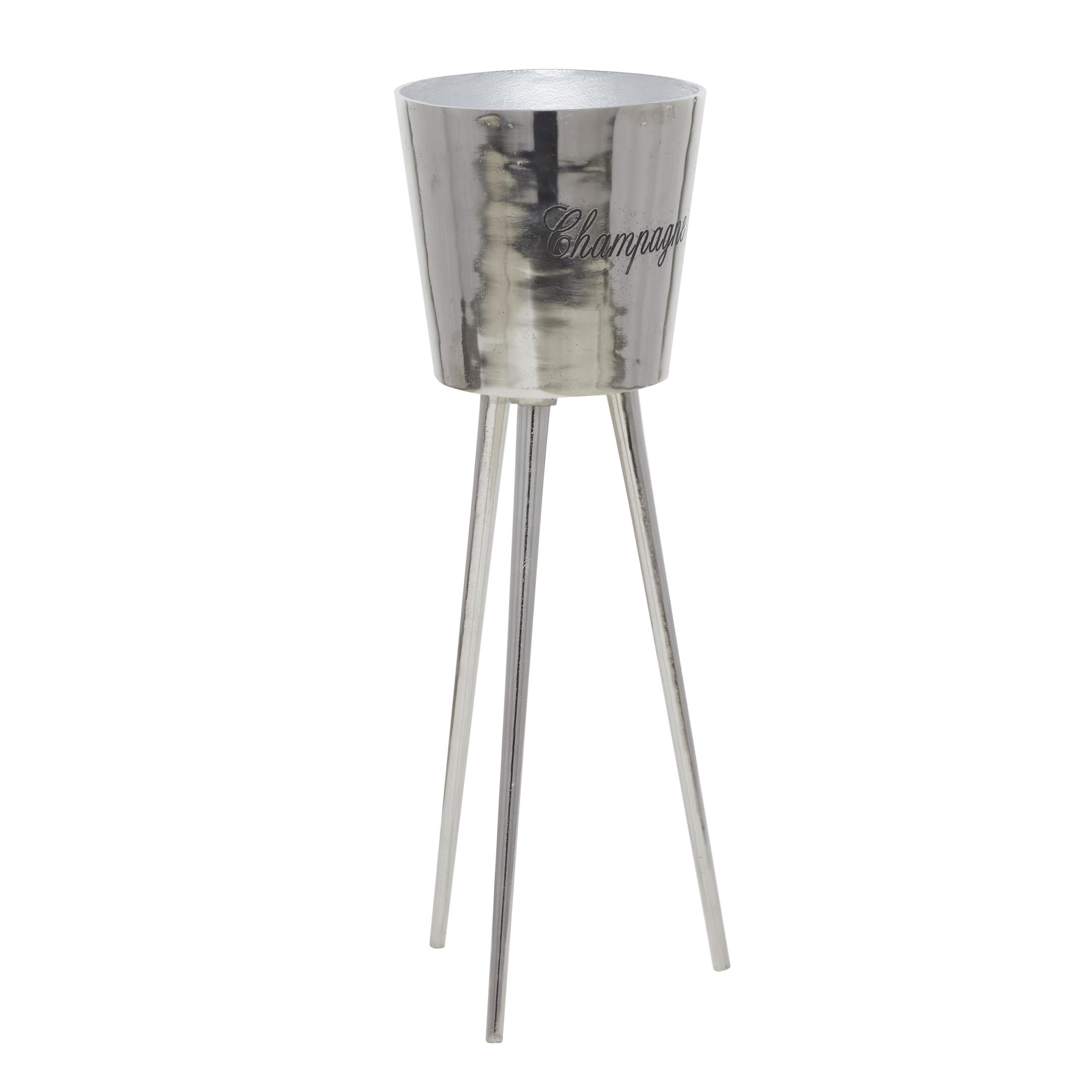 DecMode Round Aluminum Metal Tall Floor Champagne 3 Bottle Gray Ice Bucket