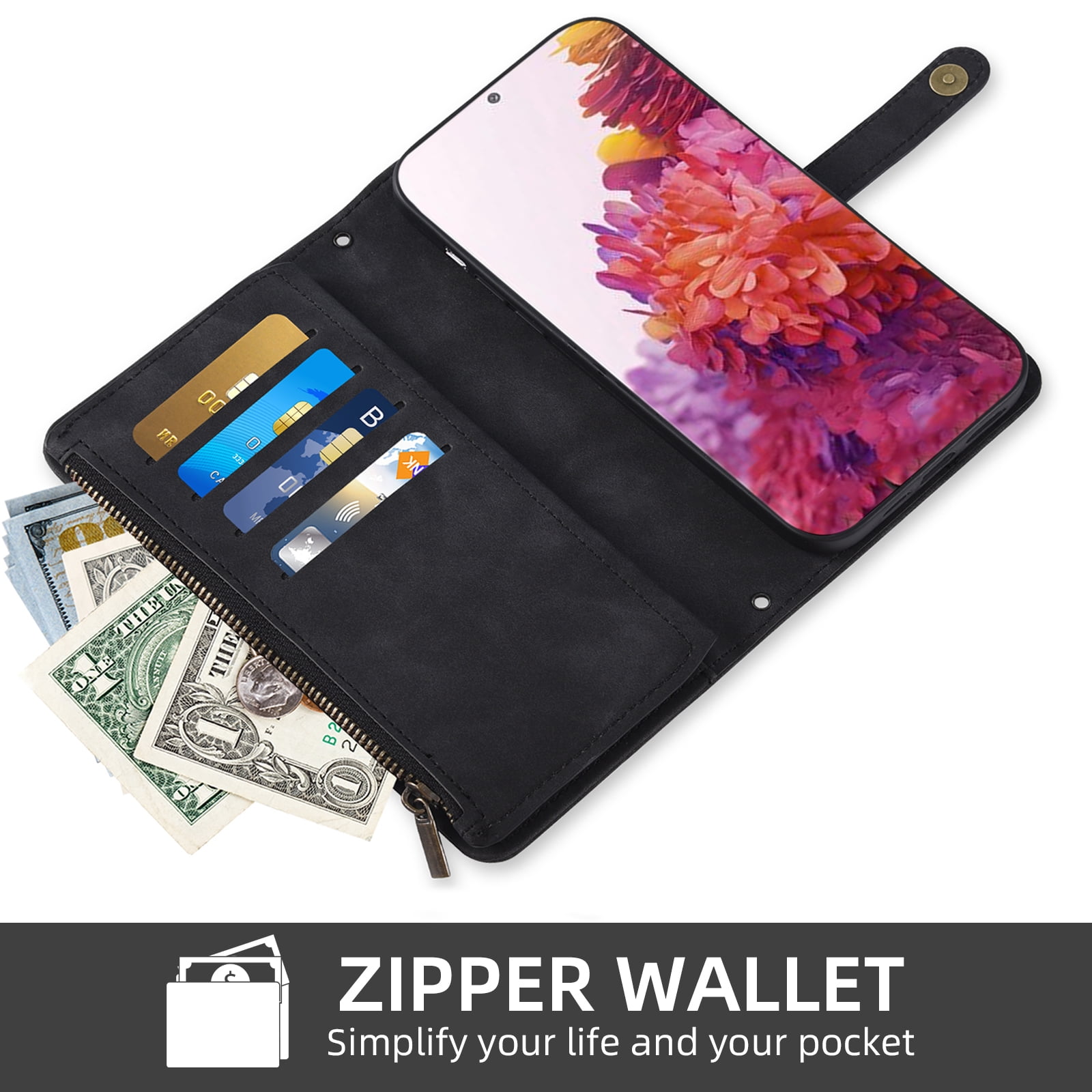 Asuwish Phone Case for Samsung Galaxy S20 FE 5G 6.5 inch Wallet Cover With Screen Protector Flip Pattern Zipper Credit Card Holder Cell S 20 EF UW 2022 S20FE5G S20FE 20S S2O Fan Edition 4G G5 Black