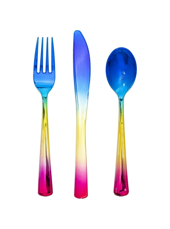 Way to Celebrate! Rainbow Cutlery 24 Ct. Multicolor Utensils. Party Decorations; Children; Adults