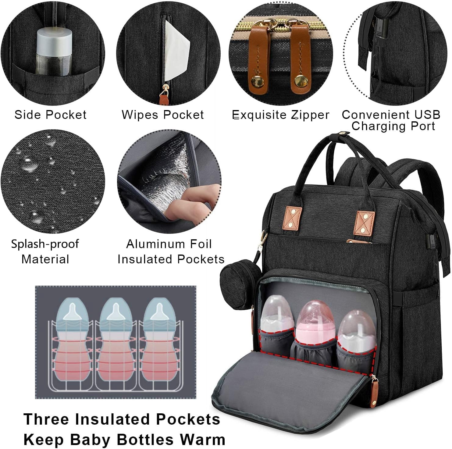 Baby Diaper Bag Backpack - Baby Bag for Boys & Girls, Diaper Backpack - Large Travel Diaper Bags w/Changing Pad - Baby Registry Search & Shower Gifts Newborn Essentials & Items for Mom, Black