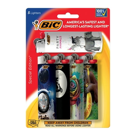 BIC Maxi Special Edition Favorites Pocket Lighters, Pack of 5, Designs May Vary