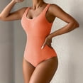 thumbnail image 5 of Womens Bathing Suits, Swim Dress Women, Ladies Swimsuits, One Piece Swimsuit Women, Women One Piece Swimsuit Solid Ribbed Monokini Swimwear Scoop Neck Low Back Bathing Suit, Saffron S, 5 of 5