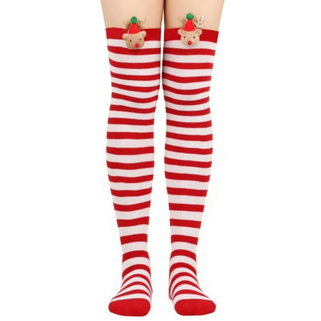 

2 pair Women Christmas Striped Over Knee Socks Thigh High Stockings Color Random