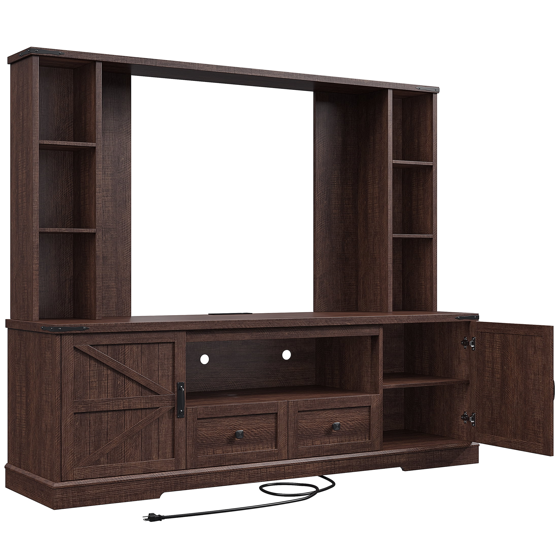 EnHomee Entertainment Center with LED Lights and Power Outlets, Large Farmhouse TV Stand for up to 60" TVs with Storage, White