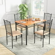 Costway 5 PC Dining Set Wood Metal 30" Table and 4 Chairs Black Kitchen Breakfast Furniture