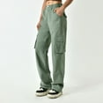 thumbnail image 2 of Wyobmus Women's Cargo Pants Solid Color High Waisted Casual Pants Baggy Stretchy Wide Leg Y2K Streetwear Green, 2 of 8