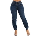 thumbnail image 6 of Moda Xpress Women's Juniors Butt Lift 3 Button Spandex Waist Jogger Jeans Dark Wash 10549X, 6 of 9