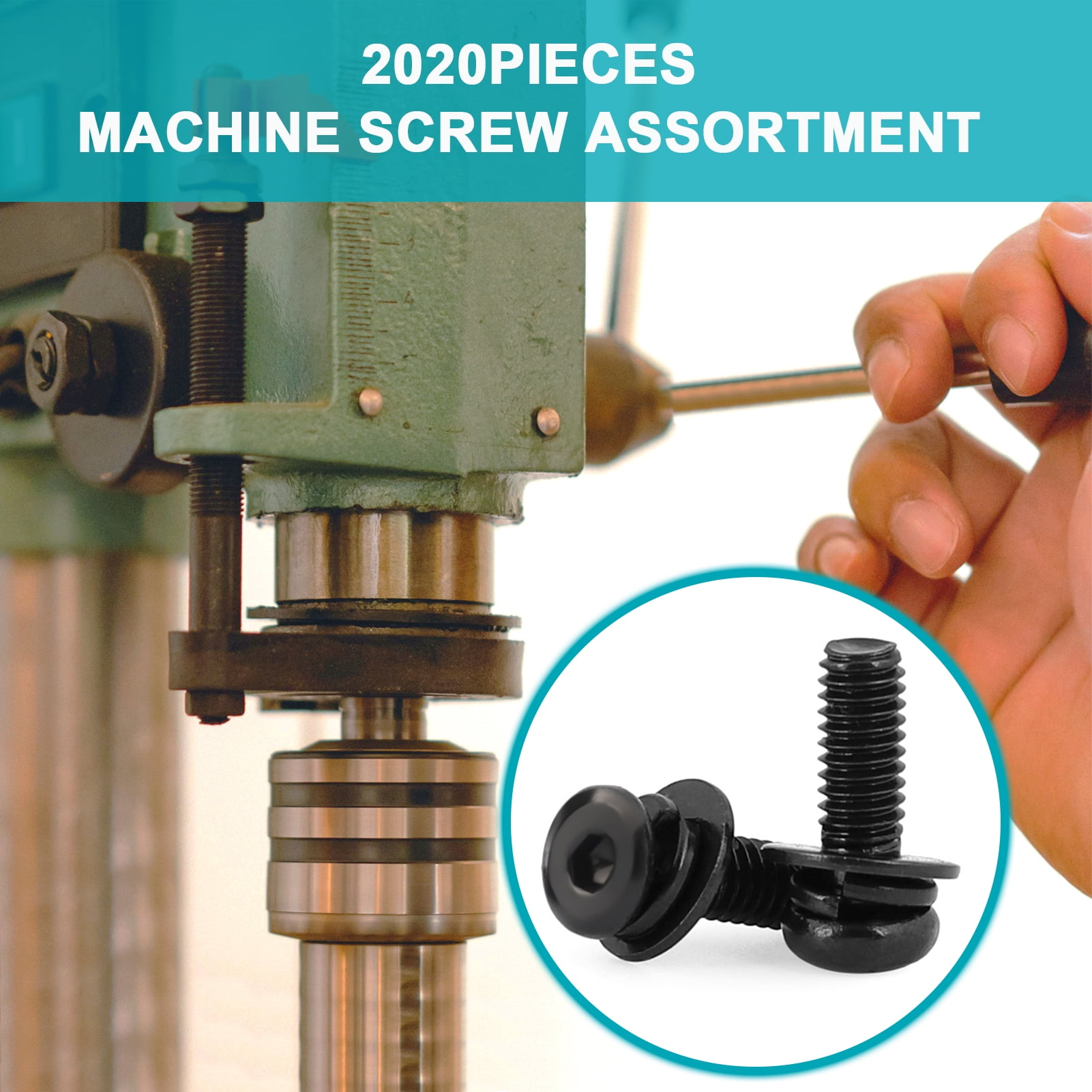 Machine Screw Assortment Kit M2 M3 M4 M5 Metric Bolts and Nuts Kit with Lock and Flat Washers Hex Button Head 10.9 Alloy Steel Cap Screw Set with Allen Wrench 2020 Pcs