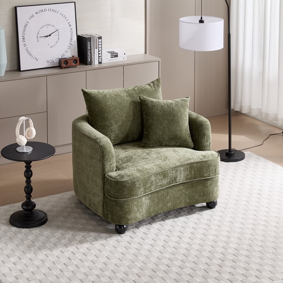 LITVZ Modern Chenille Oversized Armchair and A Half, Green Accent Chair with Arms, Reading Chairs for Bedroom Comfy
