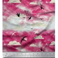 thumbnail image 1 of Soimoi Cotton Poplin Fabric Clouds & Flying Swift Bird Printed Fabric 1 Yard 56 Inch Wide, 1 of 1