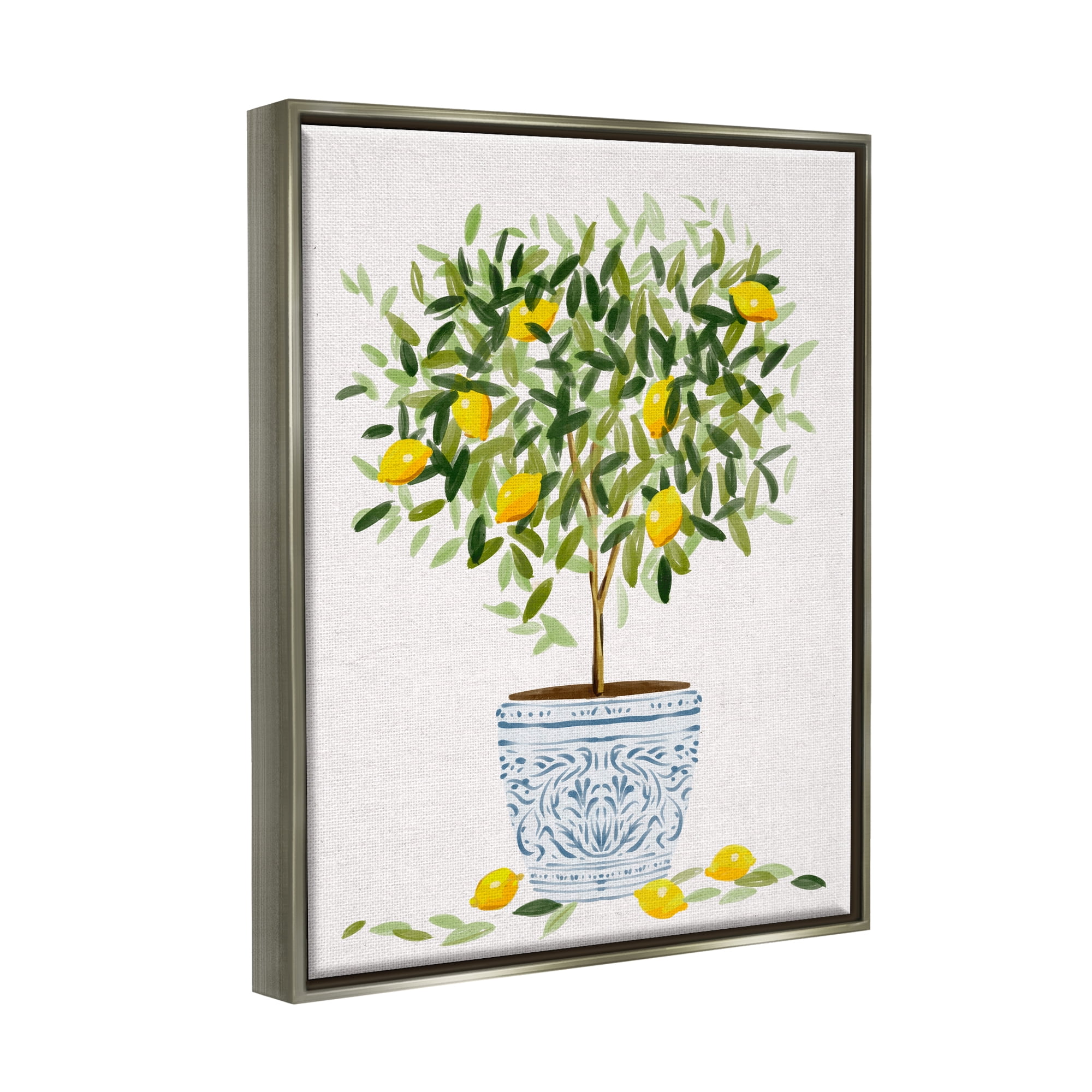 Stupell Industries Lemon Tree Detailed Planter Food & Beverage Painting Gray Floater Framed Canvas Art Print Wall Art, 17 x 21