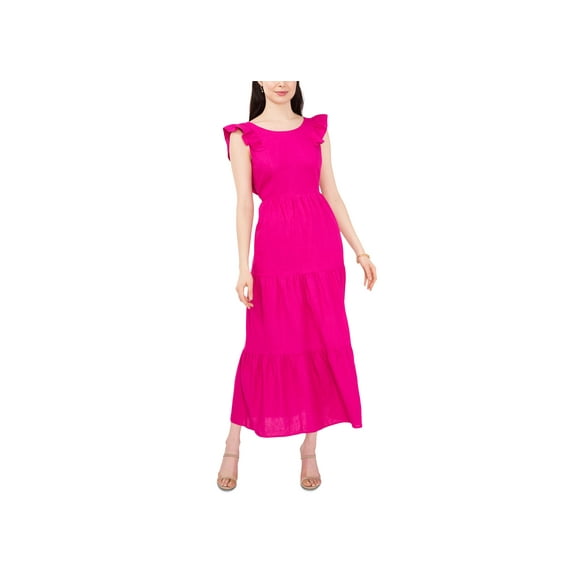 Cece Womens Ruffled Tie Back Maxi Dress Fiercely Fuchsia XS