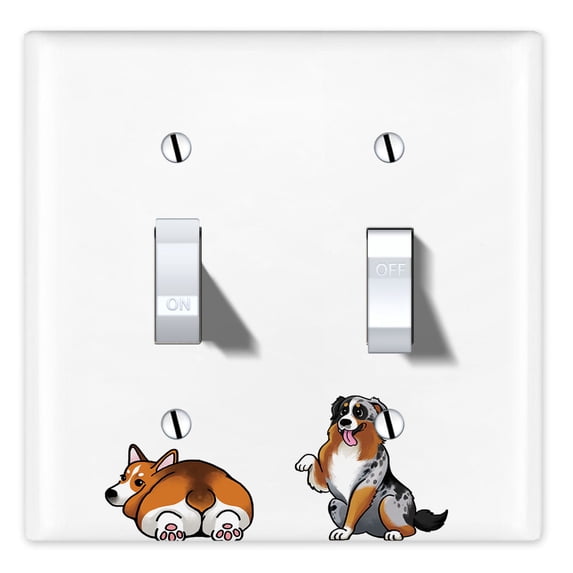 WIRESTER 2-Gang Toggle Wall Plate/Switch Plate Cover, Animal Pembroke Welsh Corgi Australian Shepherd Dogs