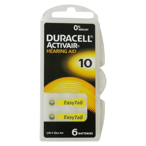 480-pack Size 10 Duracell Activair Easy Tab Hearing Aid Batteries (DA10)