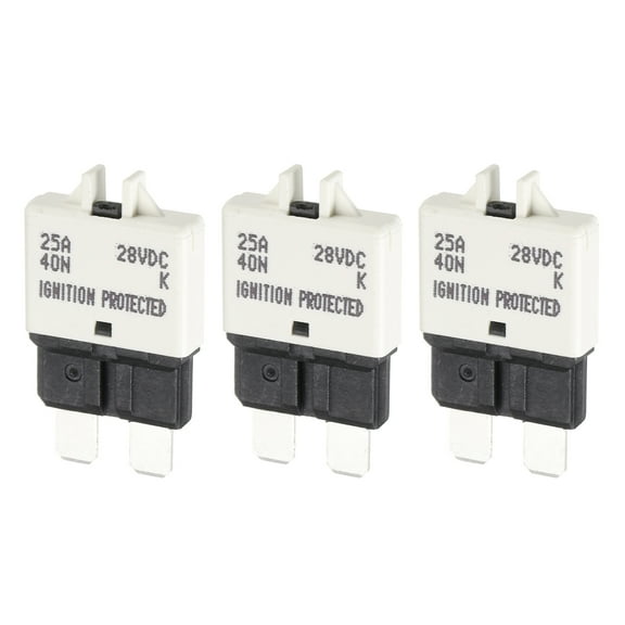 Uxcell 3 Pack 28V DC 25A White ATC/ATO Manual Mini Resettable Fuse