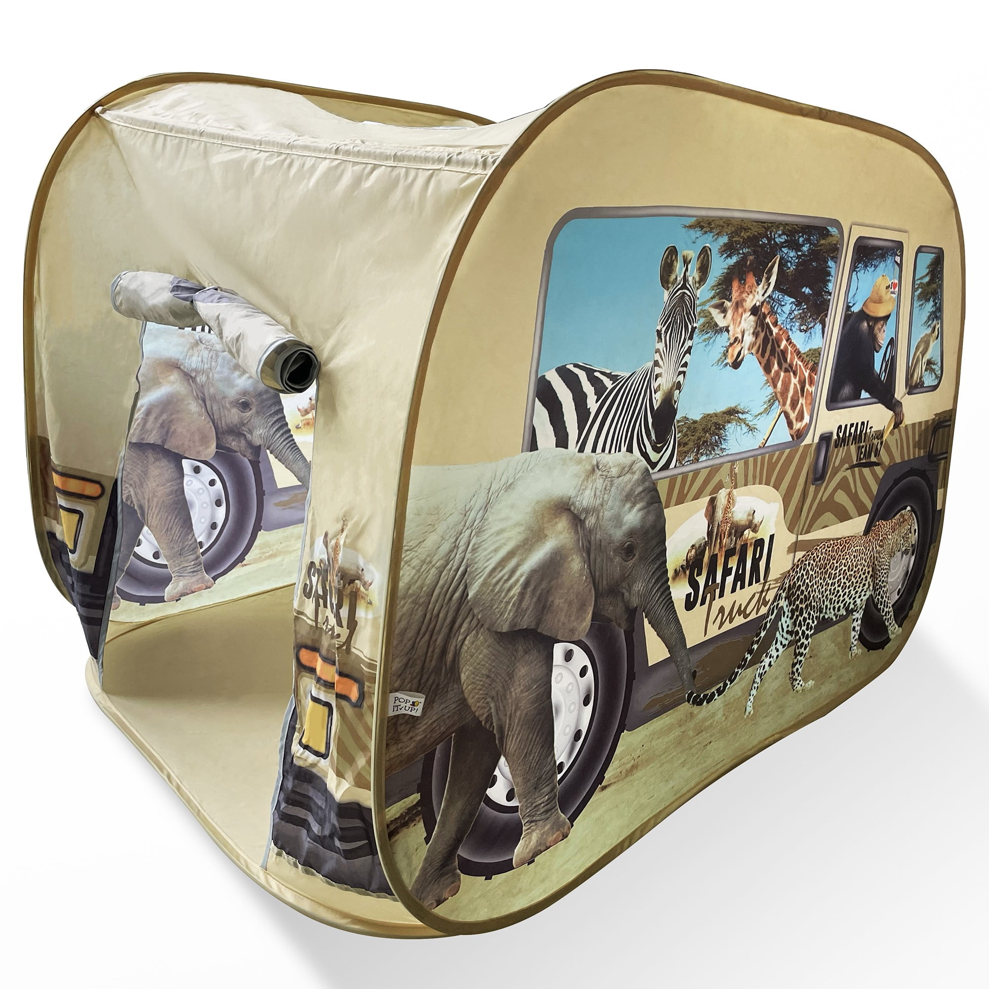 Pop It Up: Safari Truck Tent - Pop-Up Playhouse, Wildlife Animal Themed Design, Open Top, Indoor Outdoor Toy, Spacious Interior, Pretend Play, Kids 3+