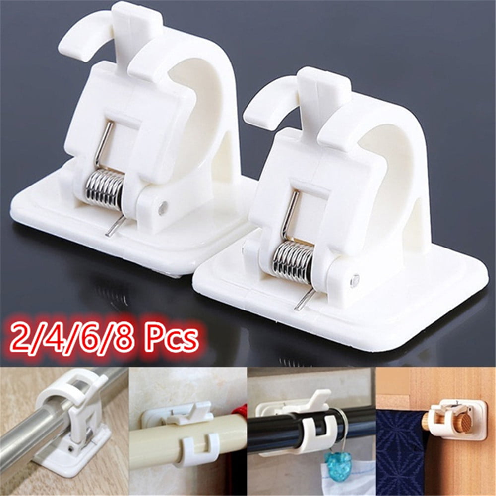 Adhesive Nail-free Adjustable Rod Bracket Holders wall Curtain Hanging Rod Clips 