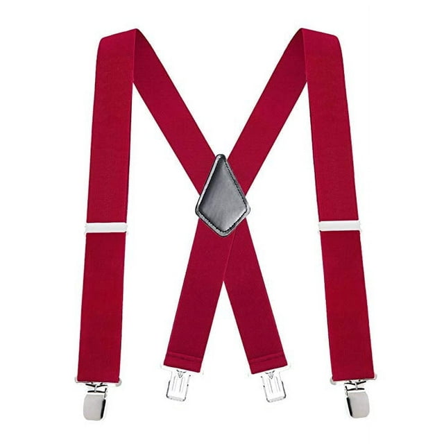 DEBGFS Bretelles pour Hommes à Dos en X 2 Pouces de Large, Ajustables, Unies, Droites, avec Pince Robuste pour Pantalon de Travail, Rouge