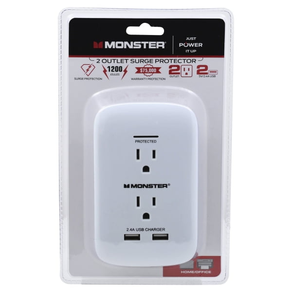Monster 3001115 Just Power it Up 1200J 2 Outlets Wall Tap Design Surge Protector