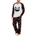 thumbnail image 5 of Men's Halloween Pajama Set Long Sleeve Raglan Soft Cotton Loungewear with Print Top & Full Length Pants for Home Night Black 3XL, 5 of 6