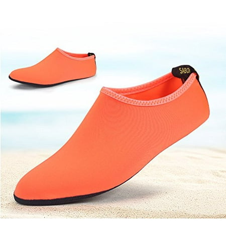 Barefoot Water Skin Shoes, Epicgadget(TM) Quick-Dry Flexible Water Skin Shoes Aqua Socks for Beach, Swim, Diving, Snorkeling, Running, Surfing and Yoga Exercise (Orange, S. US 3-4 EUR