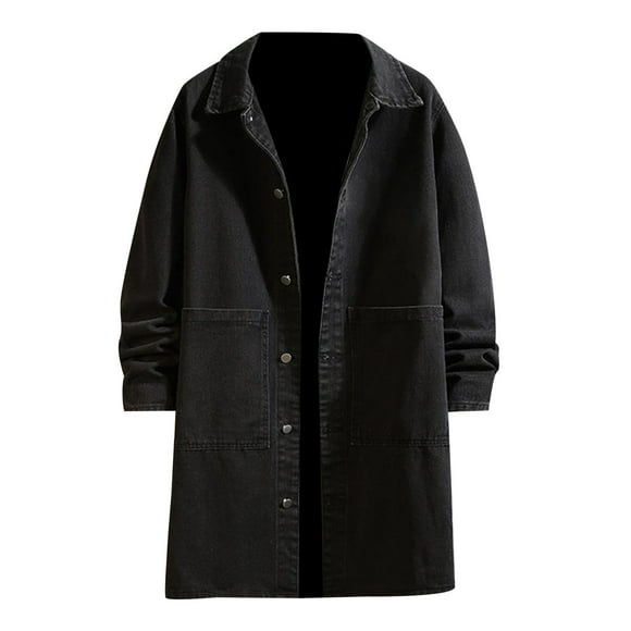 EHQJNJ Jeans Jacket for Men for Winter Mens Winter and Autumn Loose Casual Denim Trench Coat Long Coat Jean Jacket with Hoodie Mens Snowboard Jacket