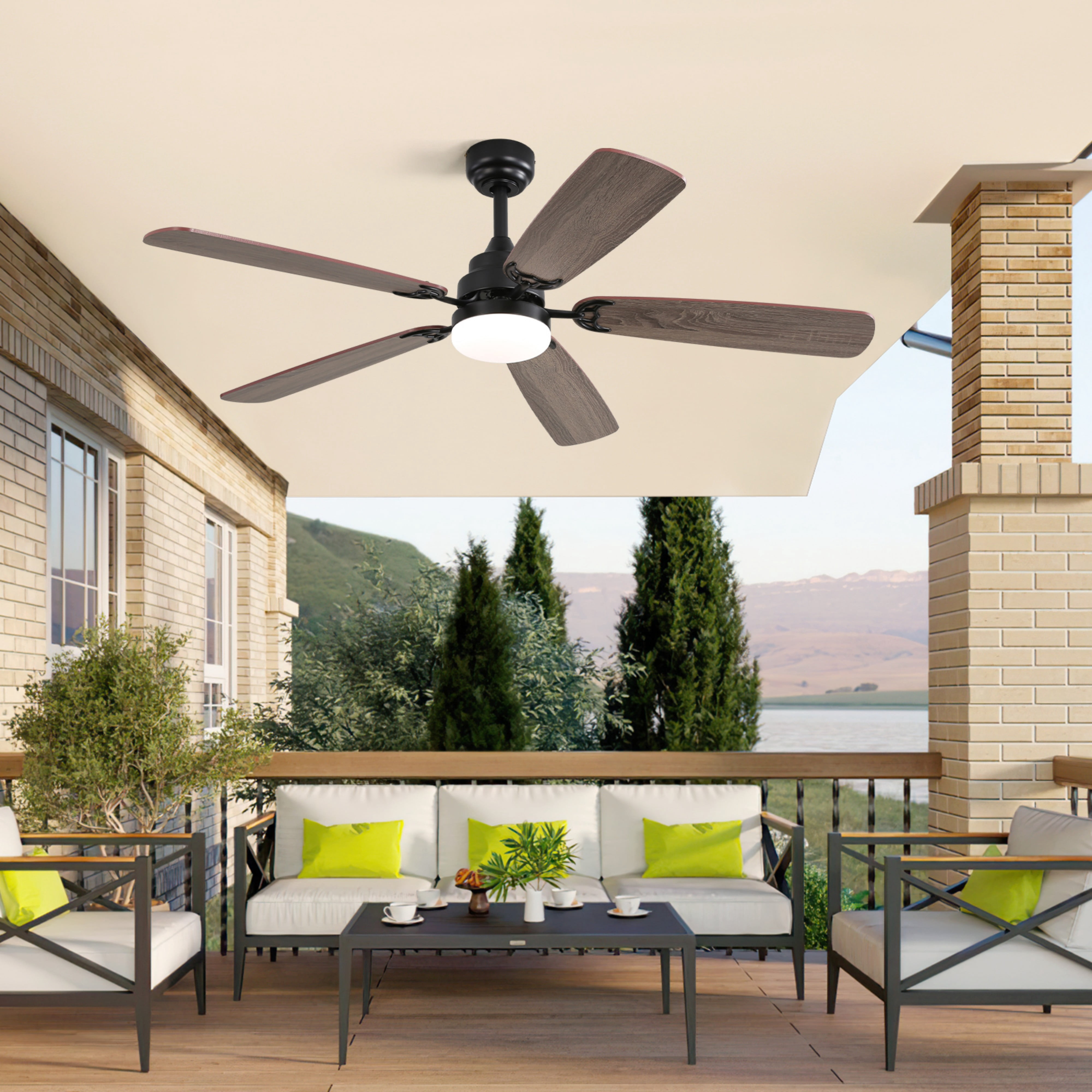Sofucor 52" Ceiling Fan with Dual Blade Finish, Modern, LED Light, Downrod and Flush Mount, Indoor