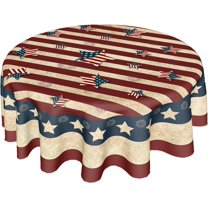 American Flag Tablecloth Round 60 Inch 4th of July Memorial Day Patriotic Table Cloth Wrinkle Resistant Rustic USA Independence Day Table Cover Decorative for Home Kitchen Dining Indoor Party Picnic
